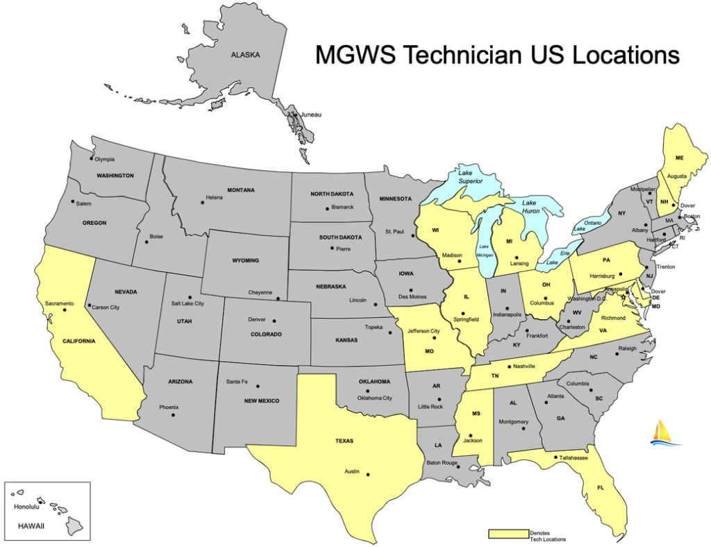 map of MGWS Technician US Locations